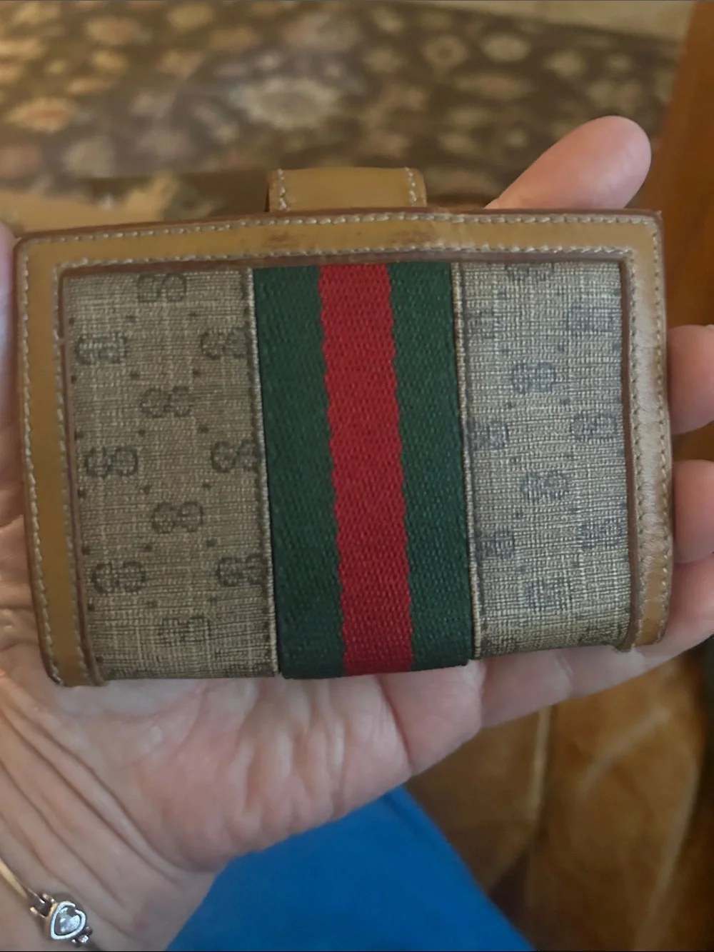 Gucci Brown Monogram Canvas Wallet with Green-Red Web Stripe